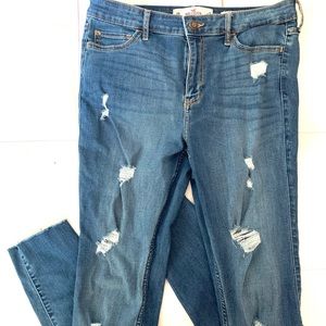 blue high rise skinny jeans